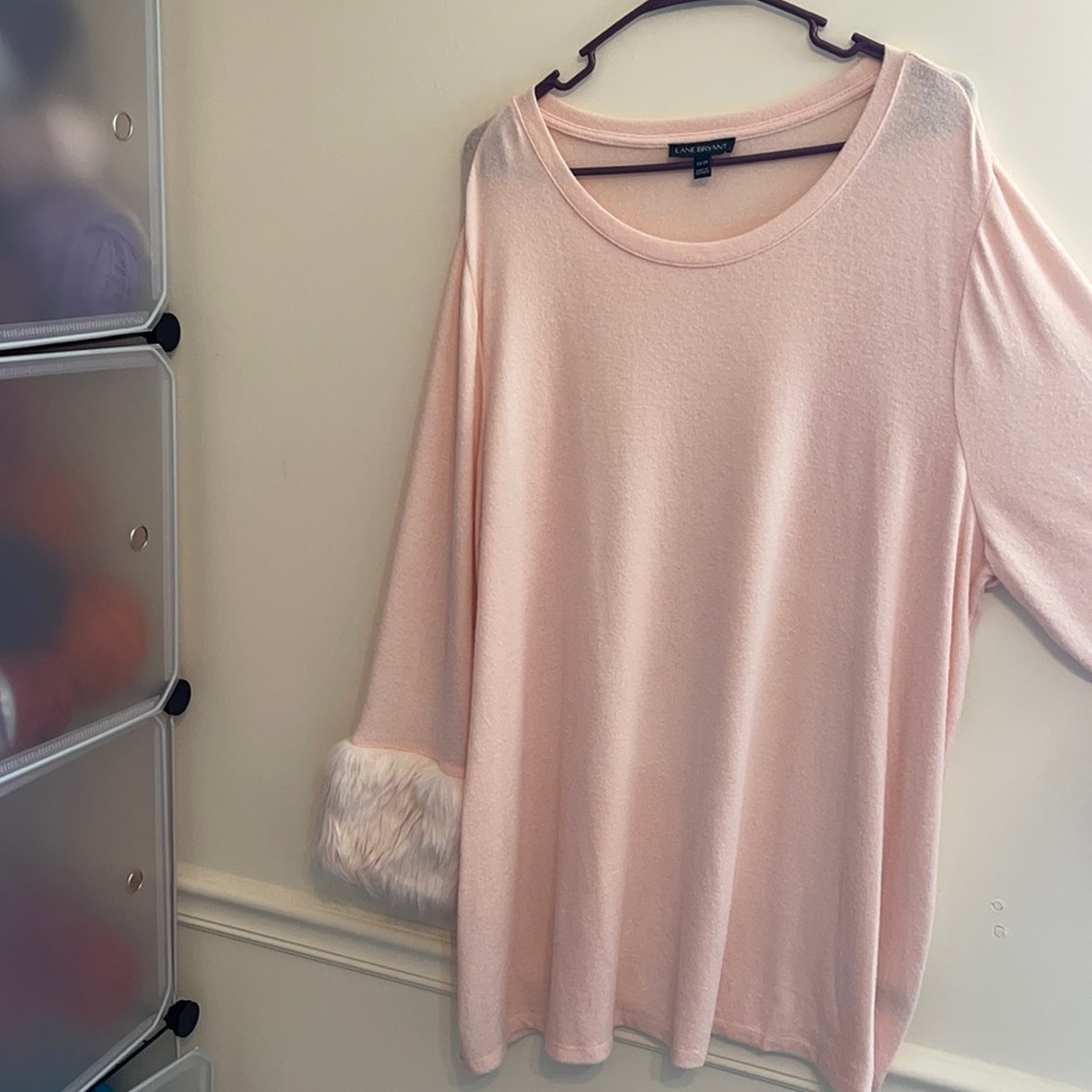 Lane Bryant Light Pink Sweater with Fur Sleeve Detail